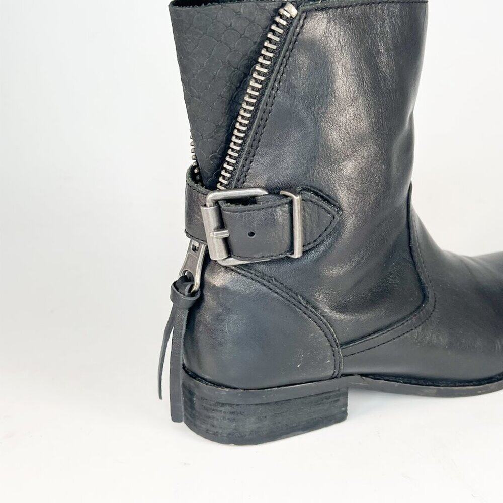 Aldo Black Leather Moto Motorcycle Buckle Ankle Boots Booties Women 7.5 - Picture 9 of 13